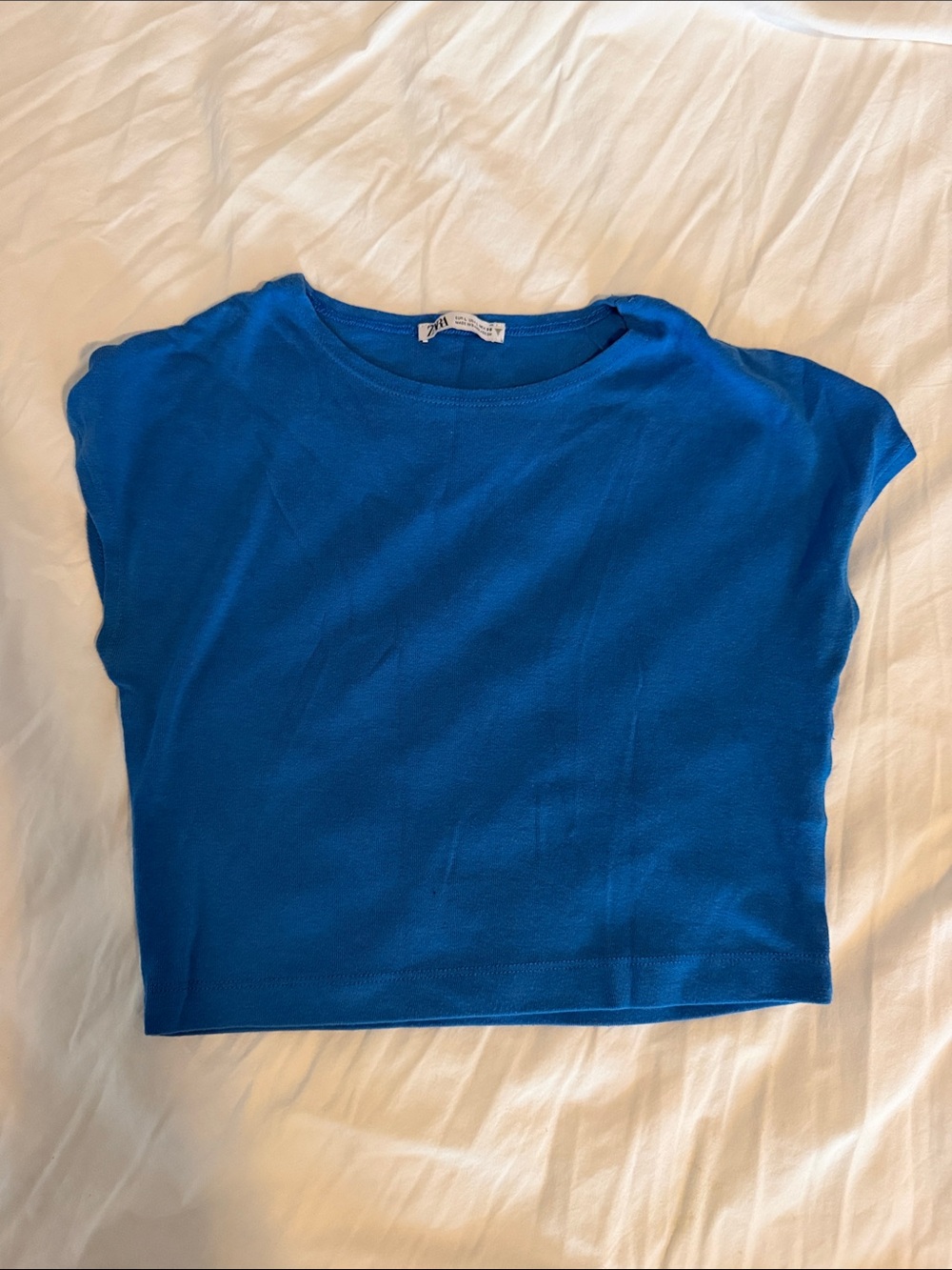 Zara' Bright Blue Crewneck Crop Top